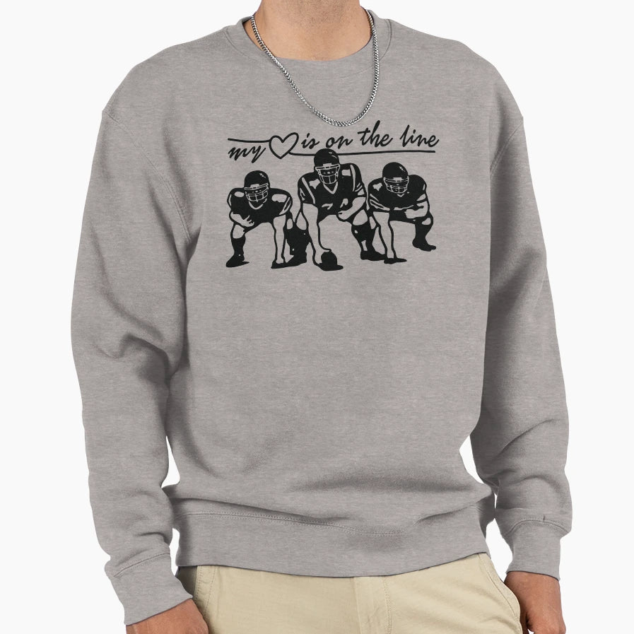 Football My Heart Is Line Sweatshirt - Casual Everyday Wear Men Women - T-Shirt, Sweatshirt, Hoodie