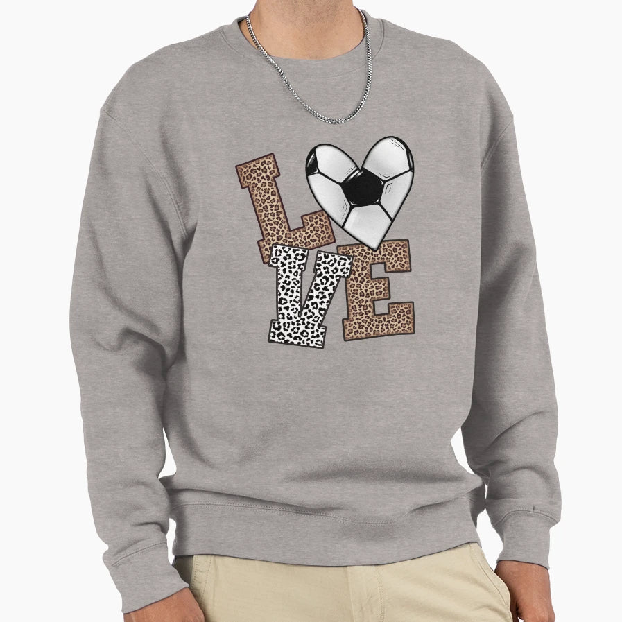Love Soccer Heart Leopard Lettering Sweatshirt - Streetwear Style Unisex - T-Shirt, Sweatshirt, Hoodie