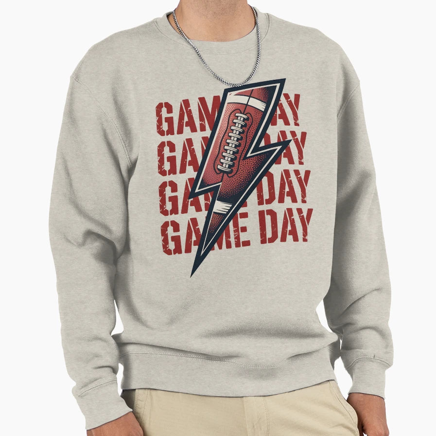 Game Day Lightning Bolt Football Sweatshirt - Fun Novelty Design Men Women - T-Shirt, Sweatshirt, Hoodie