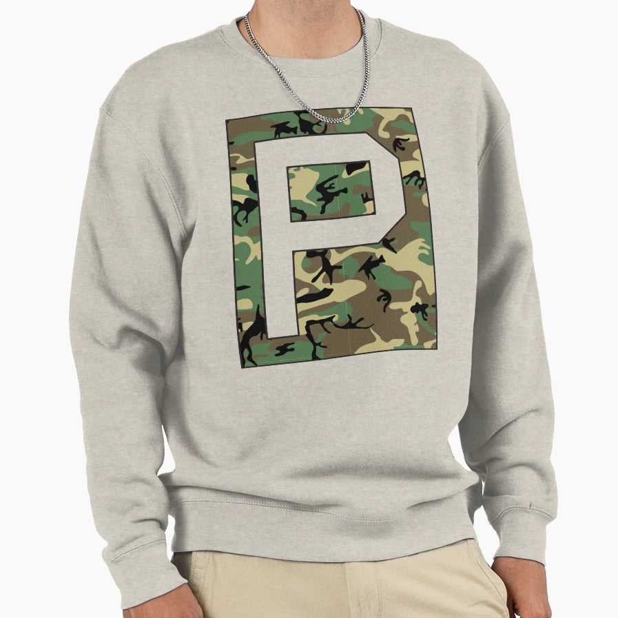 Letter P Military Camo Stencil Font Sweatshirt - Minimalist Print Unisex - T-Shirt, Sweatshirt, Hoodie