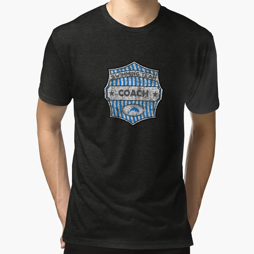 Swimming Coach Badge Distressed T-Shirt - Unique Graphic Men Women - T-Shirt, Sweatshirt, Hoodie