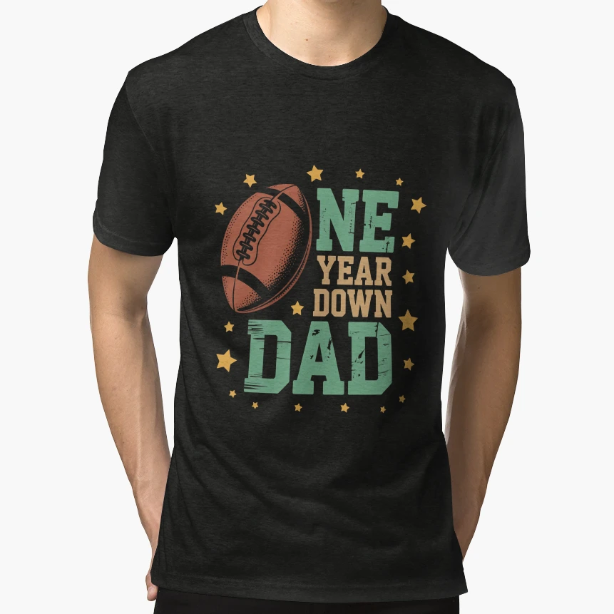 Dad 1 Year Old Football 1St Year Down T-Shirt - Graphic Print Unisex - T-Shirt, Sweatshirt, Hoodie