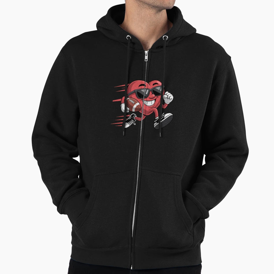 Funny Valentines Day Heart Playing Football Hoodie - Trendy Graphic Unisex - T-Shirt, Sweatshirt, Hoodie