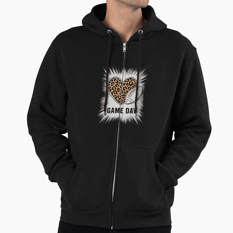 Game Day Leopard Heart Football Hoodie - Fun Novelty Design for Adults - T-Shirt, Sweatshirt, Hoodie