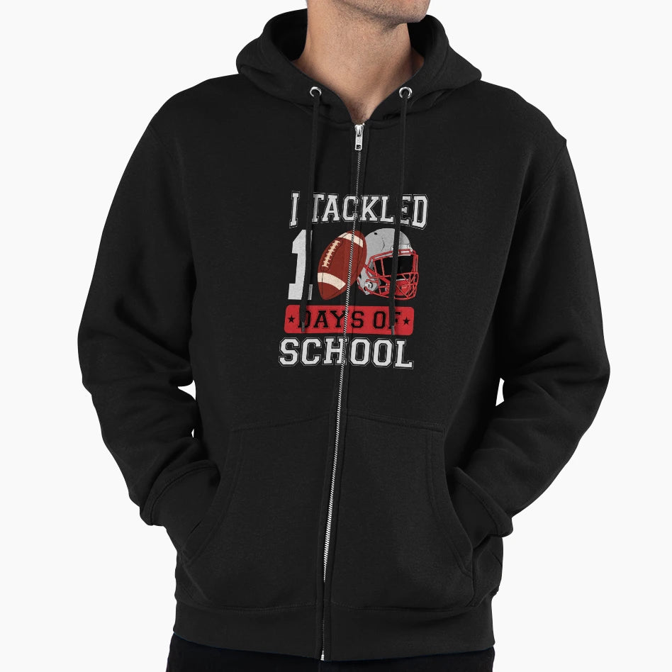 100 Days School Football I Tackled 100 Hoodie - Streetwear Style Unisex - T-Shirt, Sweatshirt, Hoodie