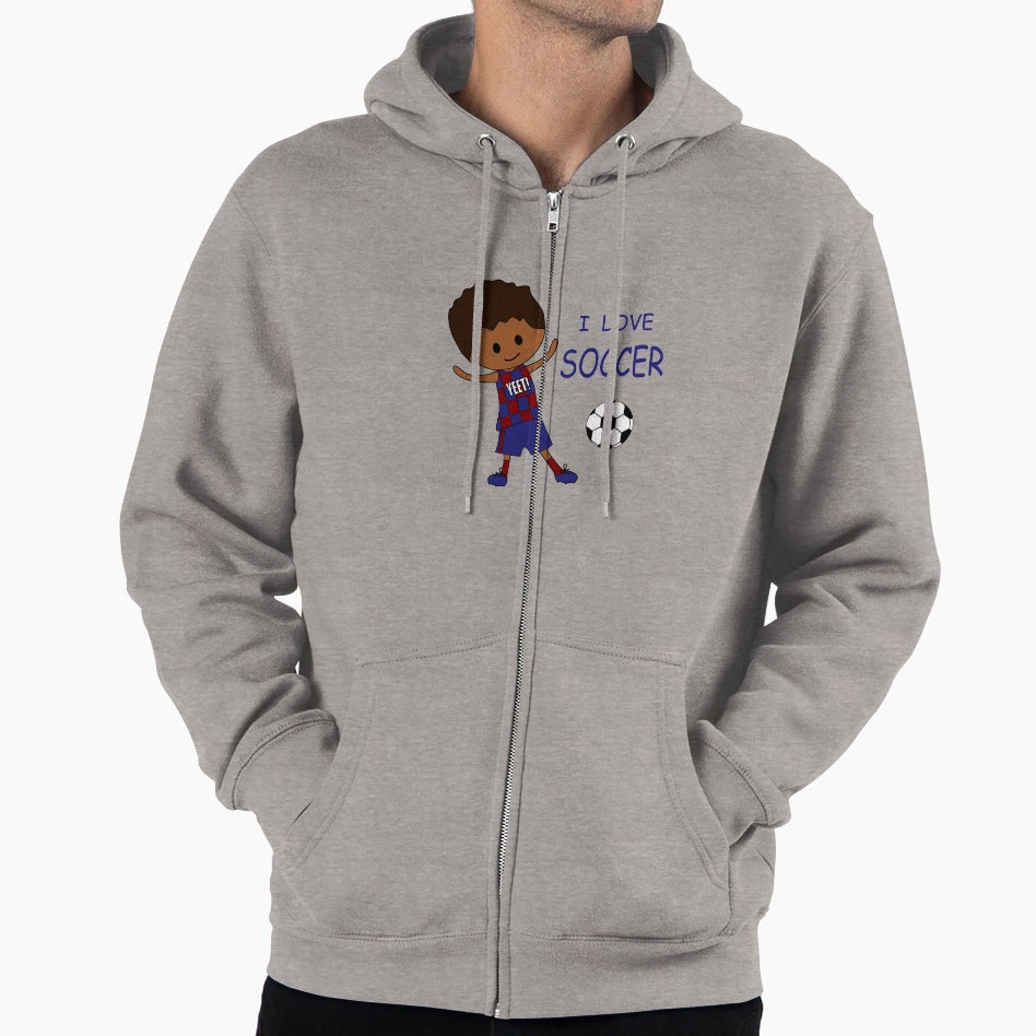 I Love Soccer Barcelona Fan Brown Curly Hoodie - Novelty Apparel Unisex - T-Shirt, Sweatshirt, Hoodie
