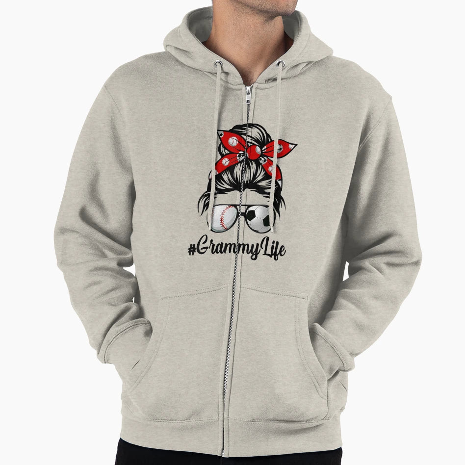 Classy Grammy Life Soccer Messy Bun Hoodie - Casual Everyday Wear Unisex - T-Shirt, Sweatshirt, Hoodie