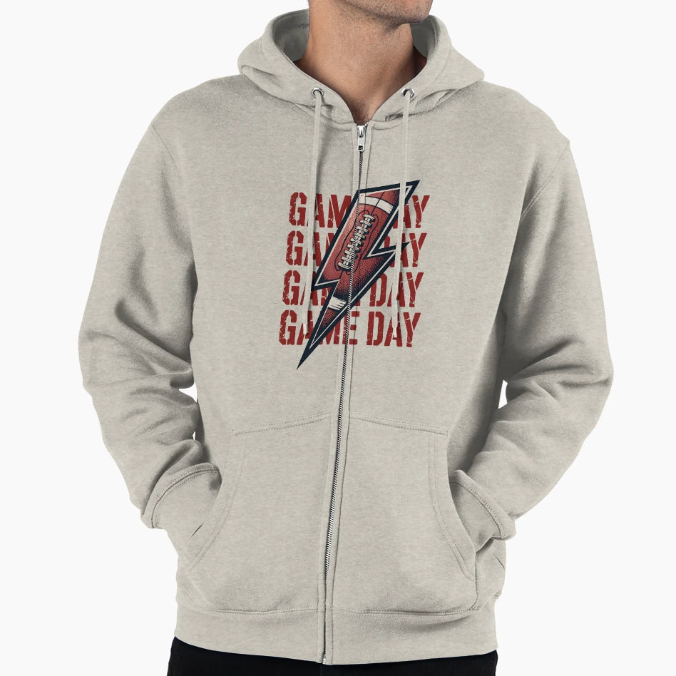 Game Day Lightning Bolt Football Fan Gear Hoodie - Graphic Print for Adults - T-Shirt, Sweatshirt, Hoodie
