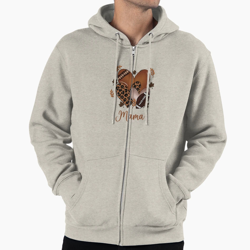 Football Mama Heart Leopard Hoodie - Custom Art Print Unisex - T-Shirt, Sweatshirt, Hoodie