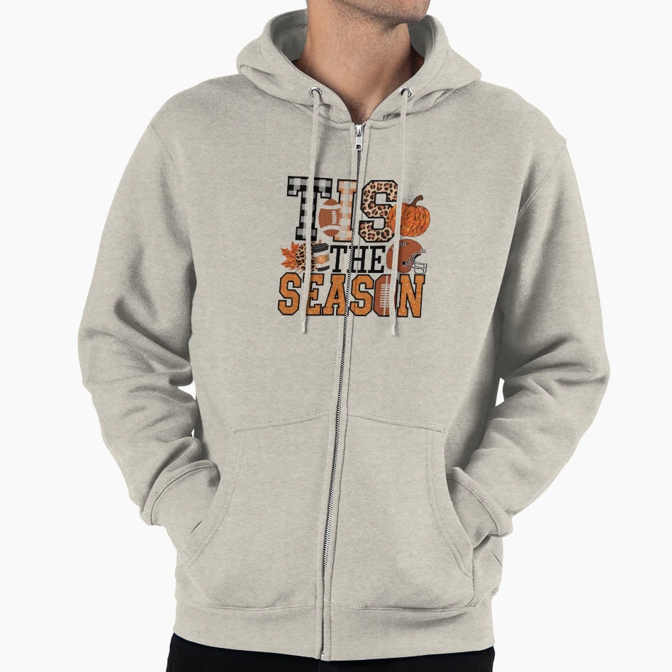 Tis Season Football Pumpkin Fall Autumn Hoodie - Trendy Graphic Men Women - T-Shirt, Sweatshirt, Hoodie