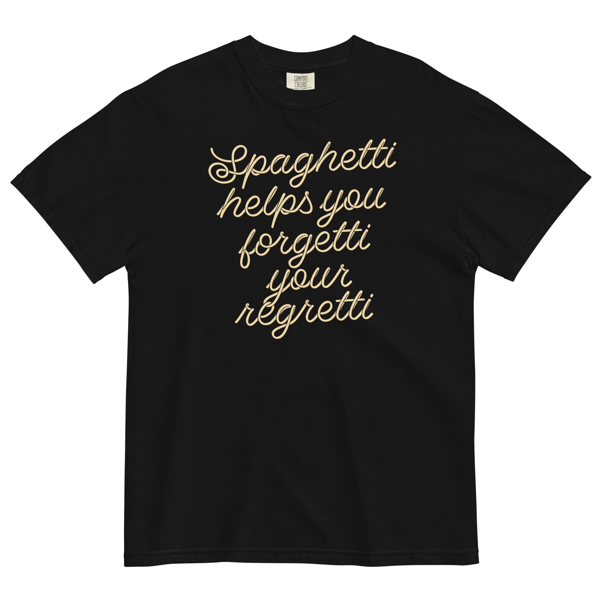 Spaghetti Helps You Forgetti Your Regretti Men's - Adult & Kids T-Shirts, Sweatshirts & Hoodies apparel design preview 1