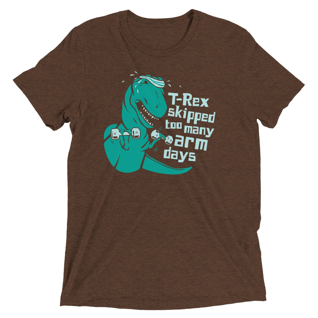 T-Rex Skipped Too Many Arm Days Men's Tri-Blend - Adult & Kids T-Shirts, Sweatshirts & Hoodies apparel design preview 1