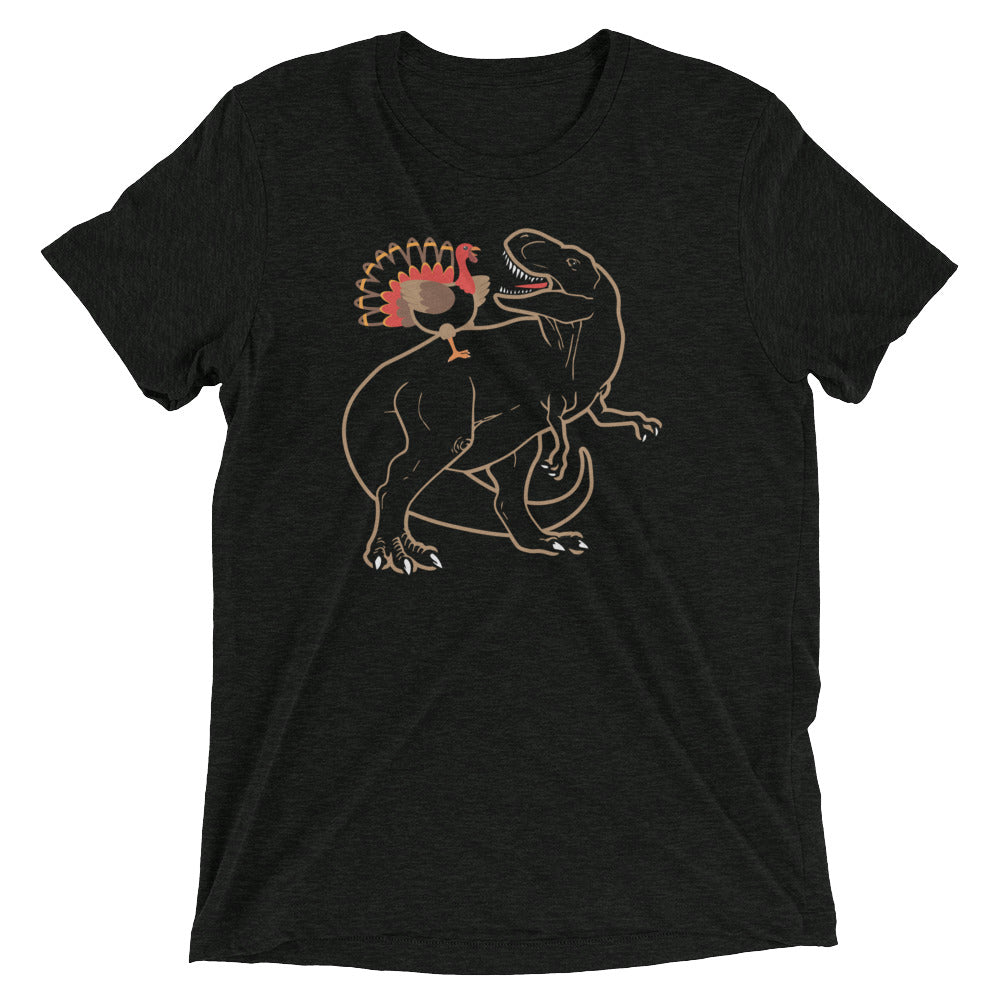 Turkey Riding T-Rex Men's Tri-Blend - Adult & Kids T-Shirts, Sweatshirts & Hoodies apparel design preview 1
