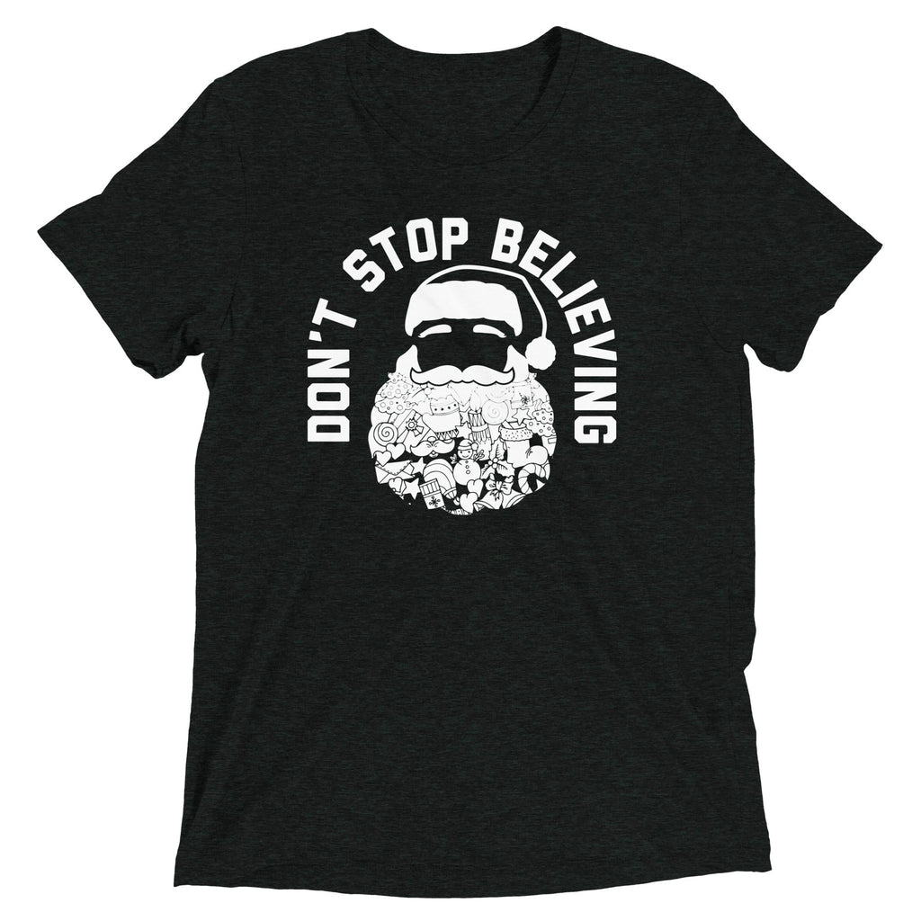 Don't Stop Believing Santa Men's Tri-Blend - Adult & Kids T-Shirts, Sweatshirts & Hoodies apparel design preview 1