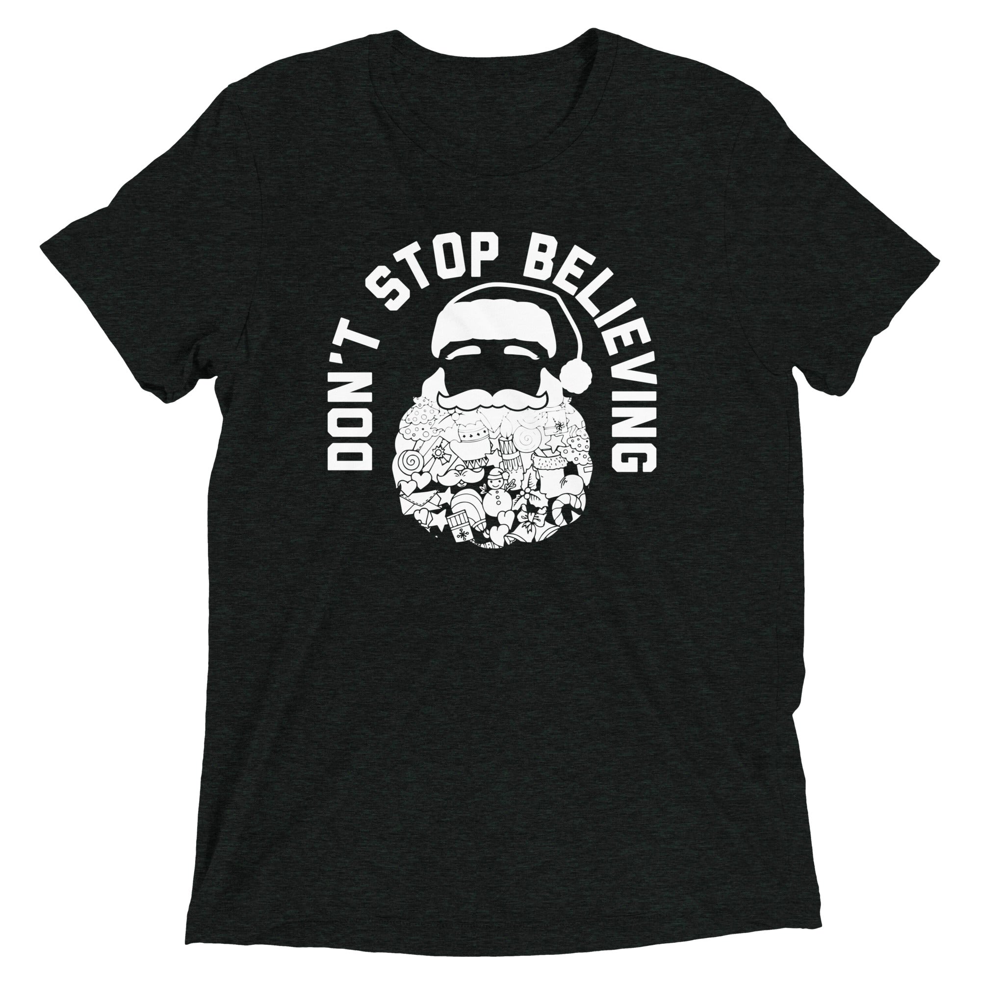 Don't Stop Believing Santa Men's Tri-Blend - Adult & Kids T-Shirts, Sweatshirts & Hoodies apparel design preview 1