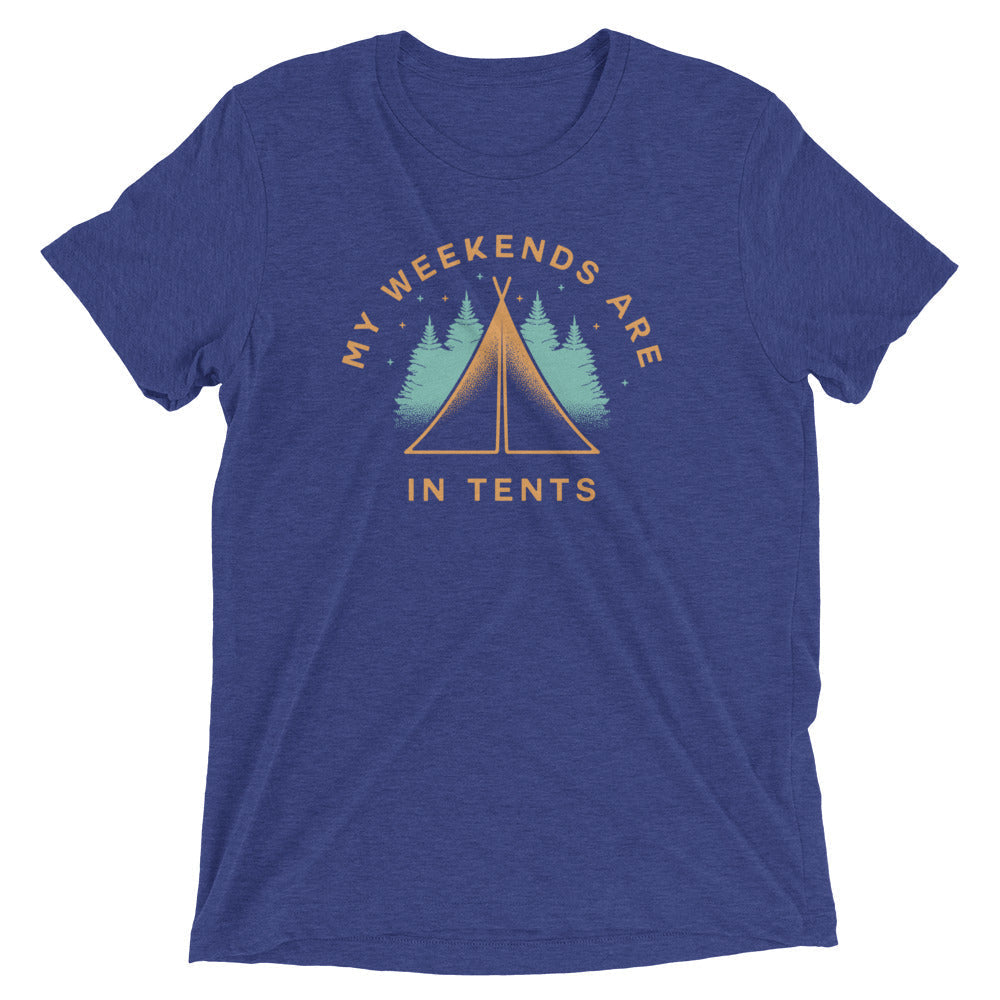 My Weekends Are In Tents Men's Tri-Blend - Adult & Kids T-Shirts, Sweatshirts & Hoodies apparel design preview 1