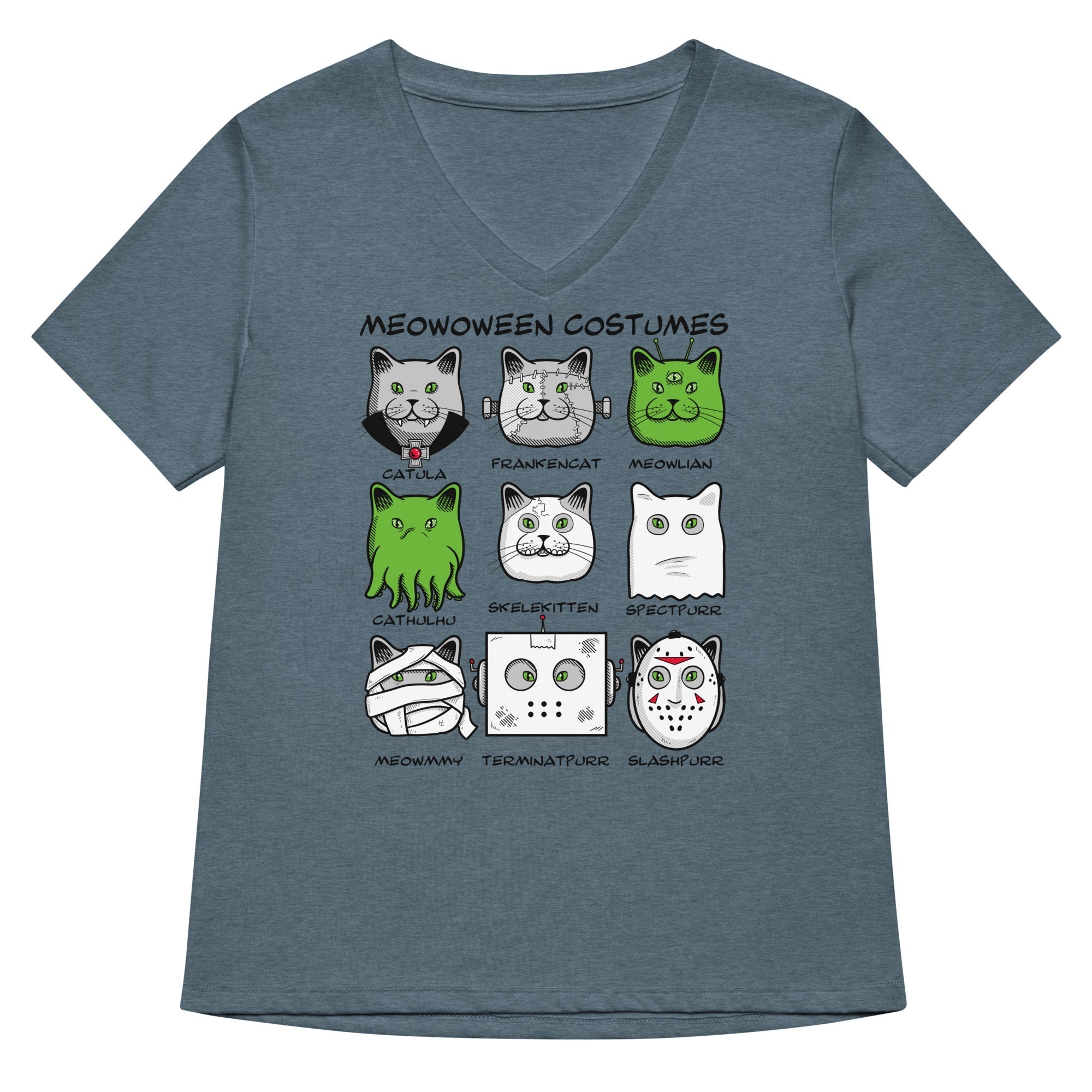 Meowoween Costumes Women's V-Neck - Adult & Kids T-Shirts, Sweatshirts & Hoodies apparel design preview 1