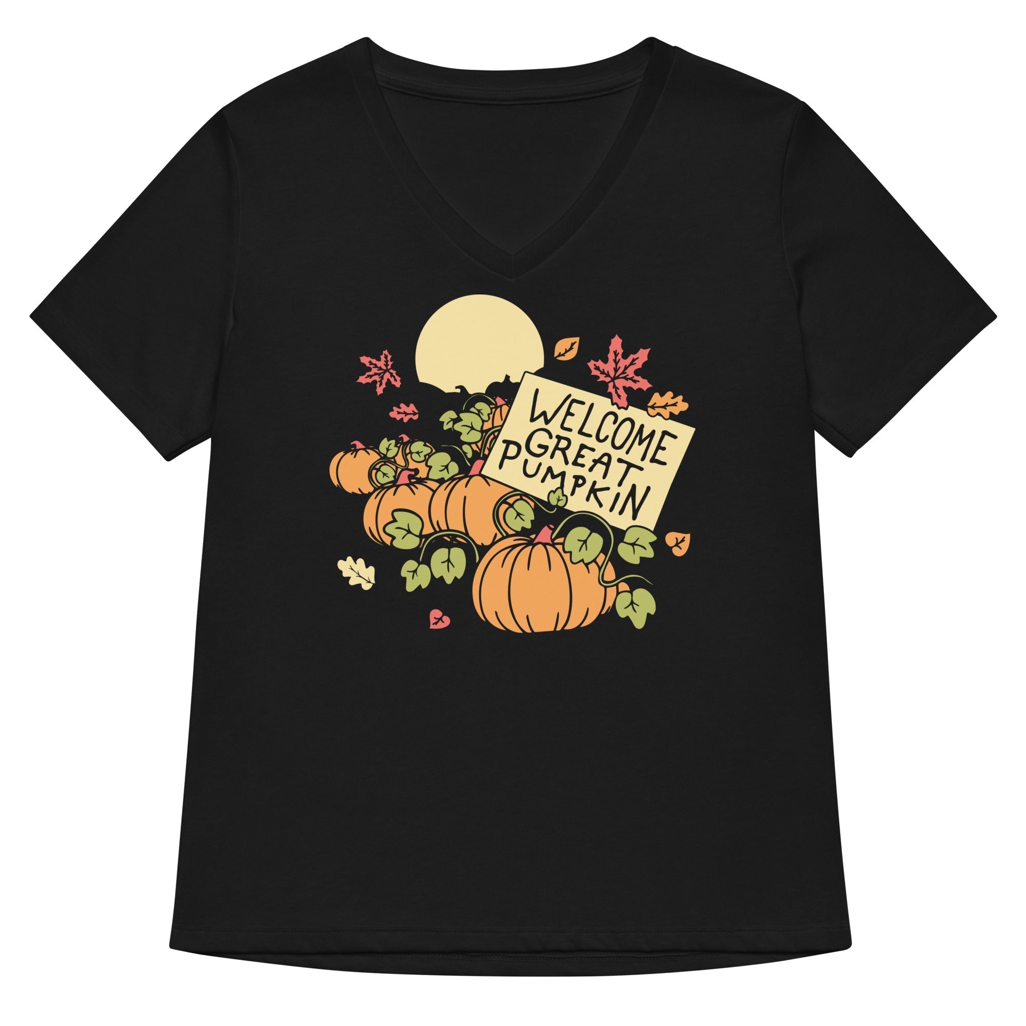 Welcome Great Pumpkin Women's V-Neck - Adult & Kids T-Shirts, Sweatshirts & Hoodies apparel design preview 1