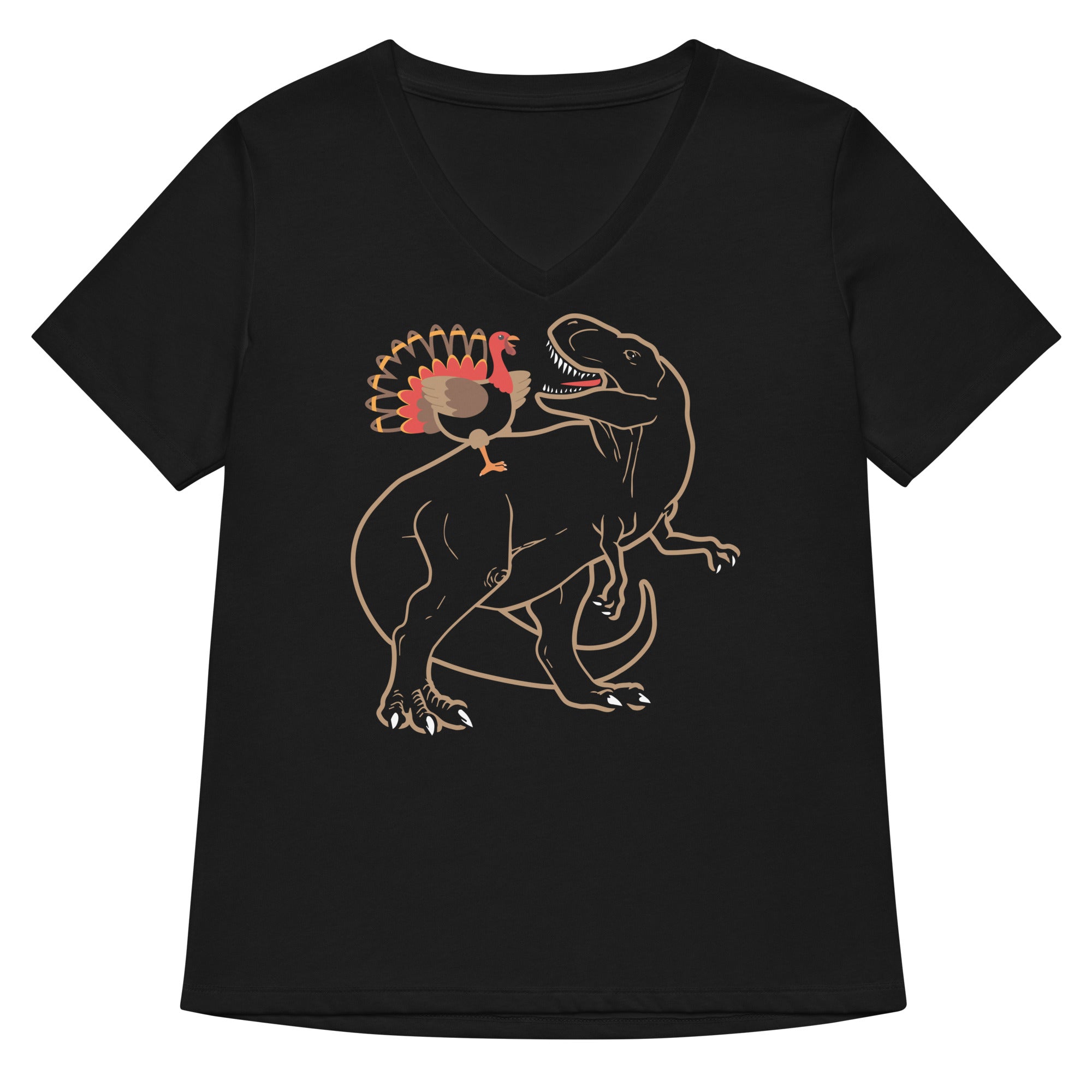 Turkey Riding T-Rex Women's V-Neck - Adult & Kids T-Shirts, Sweatshirts & Hoodies apparel design preview 1