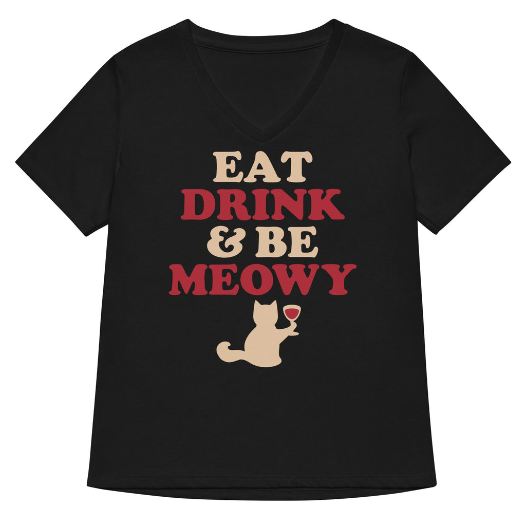 Eat Drink Be Meowy Women's V-Neck - Adult & Kids T-Shirts, Sweatshirts & Hoodies apparel design preview 1