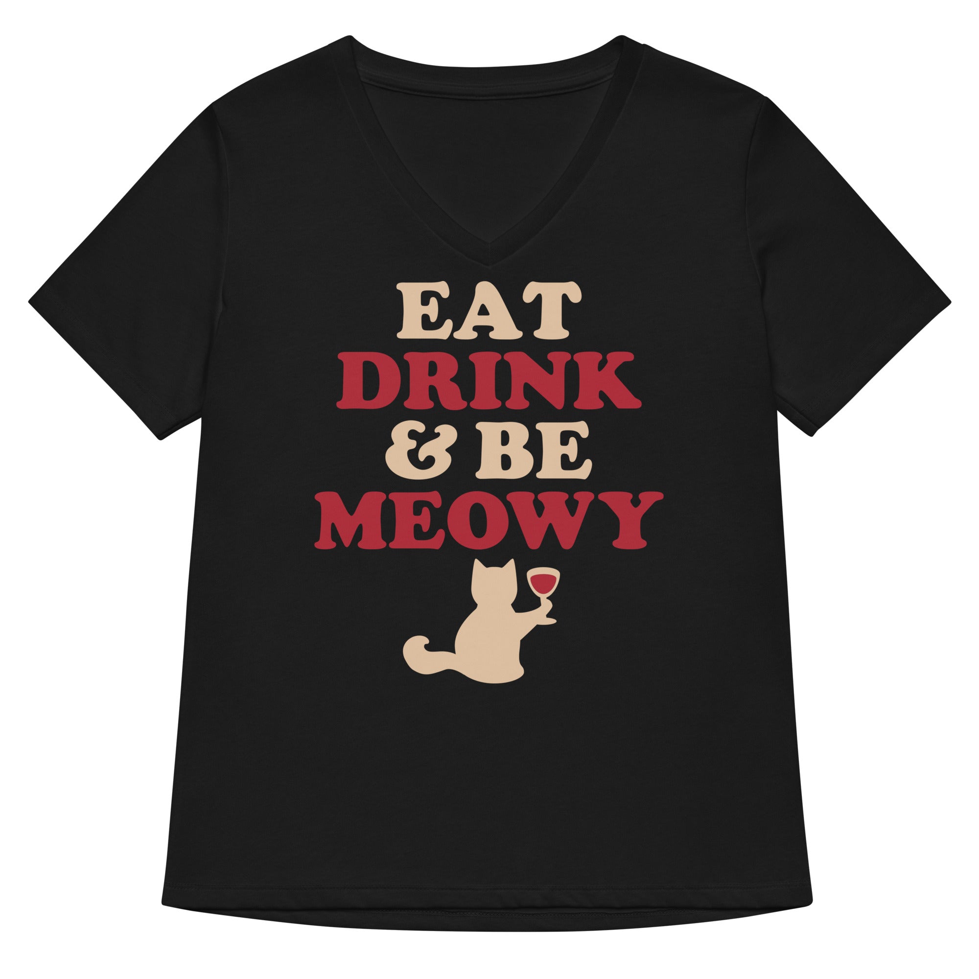 Eat Drink Be Meowy Women's V-Neck - Adult & Kids T-Shirts, Sweatshirts & Hoodies apparel design preview 1