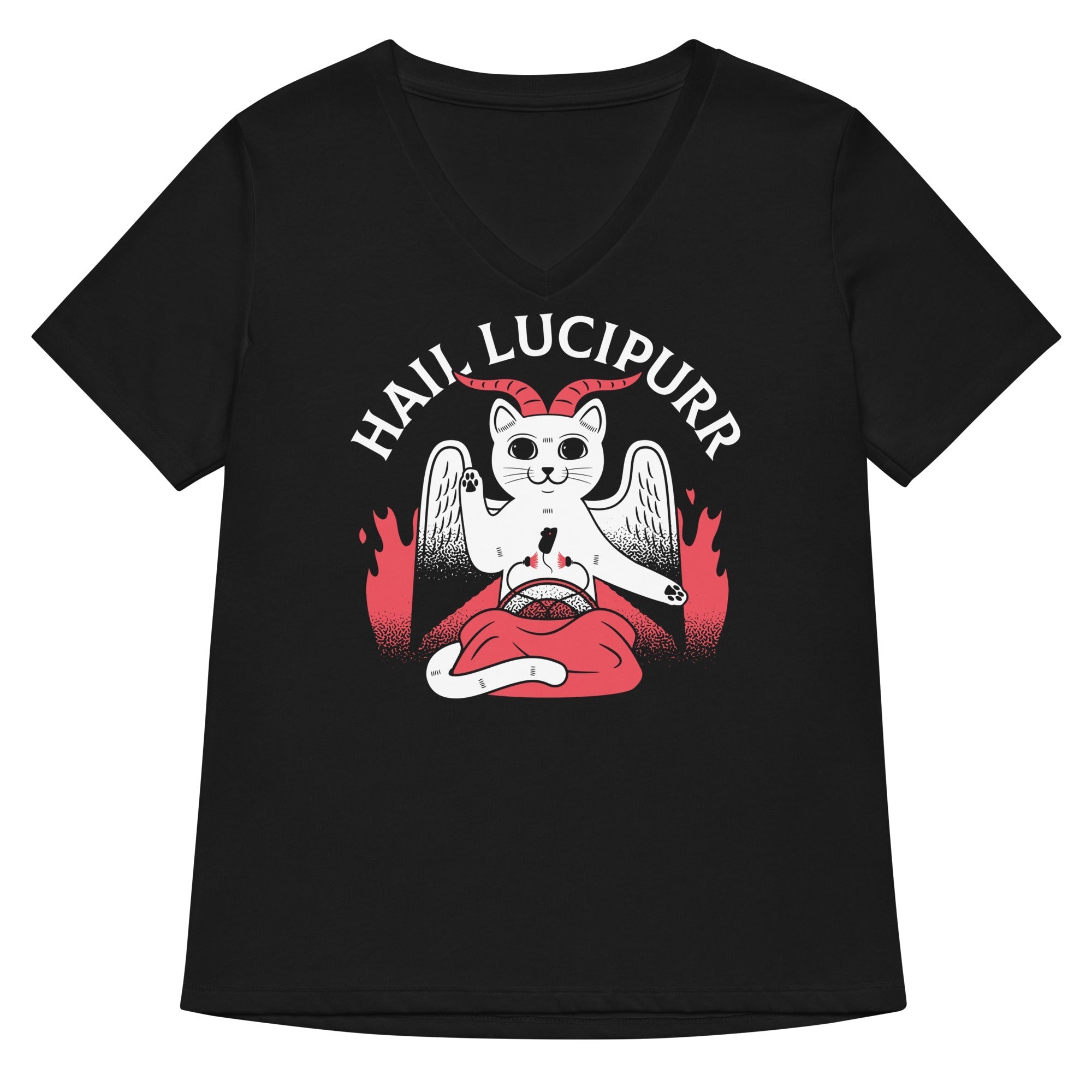 Hail Lucipurr Women's V-Neck - Adult & Kids T-Shirts, Sweatshirts & Hoodies apparel design preview 1